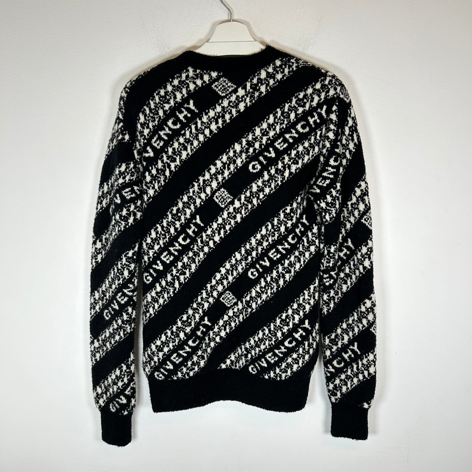 Givenchy Black/White Chain Jacquard Knit Wool Sweater Size S