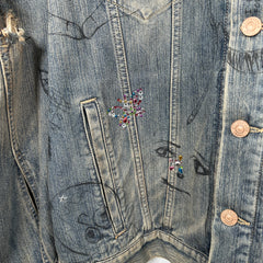 Balenciaga Denim 'Rhinestone Scribble' Jacket Size 2