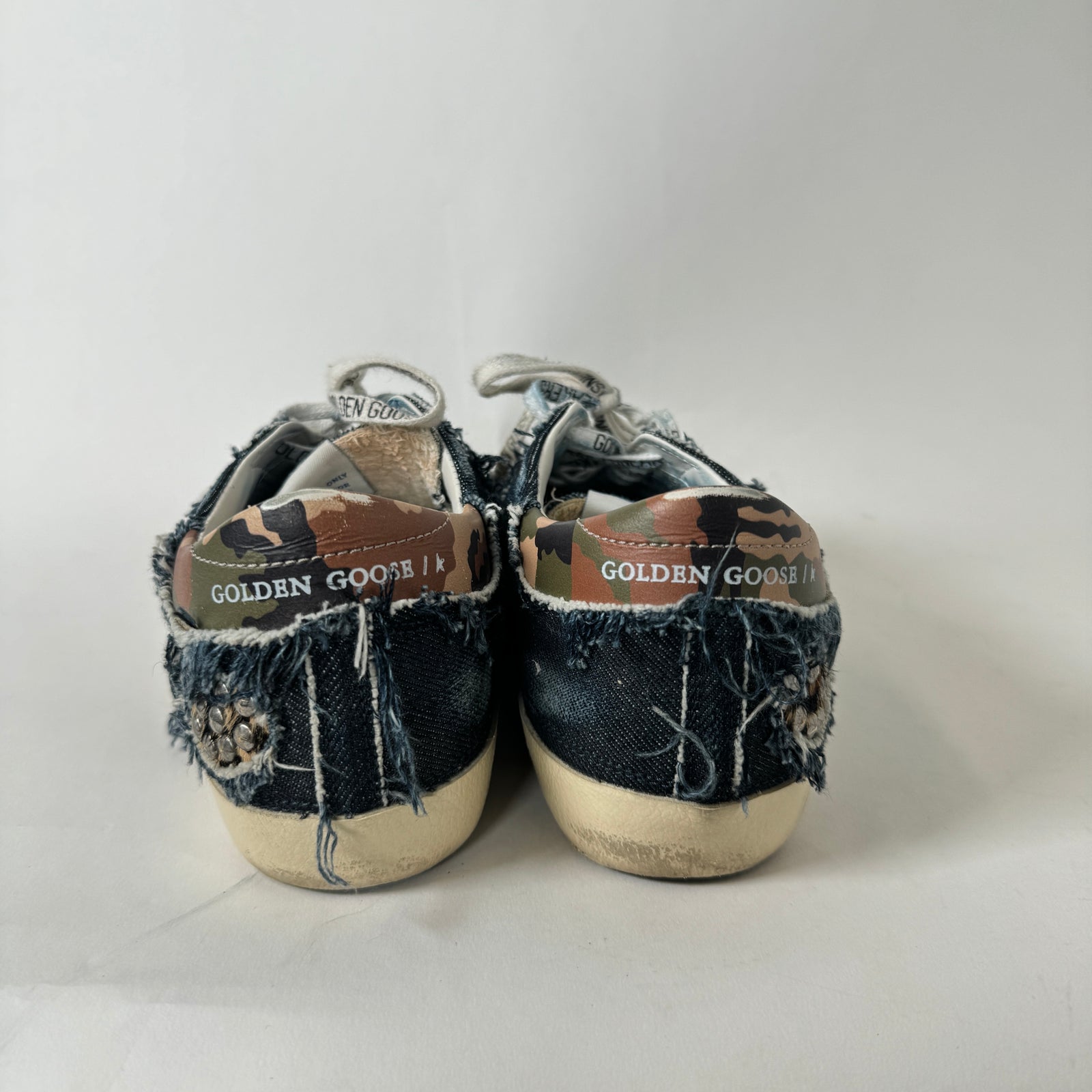 Golden Goose Denim Distressed Pony Hair Sneakers Size 37