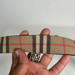 Burberry Beige Vintage Check Leather Belt Size 110