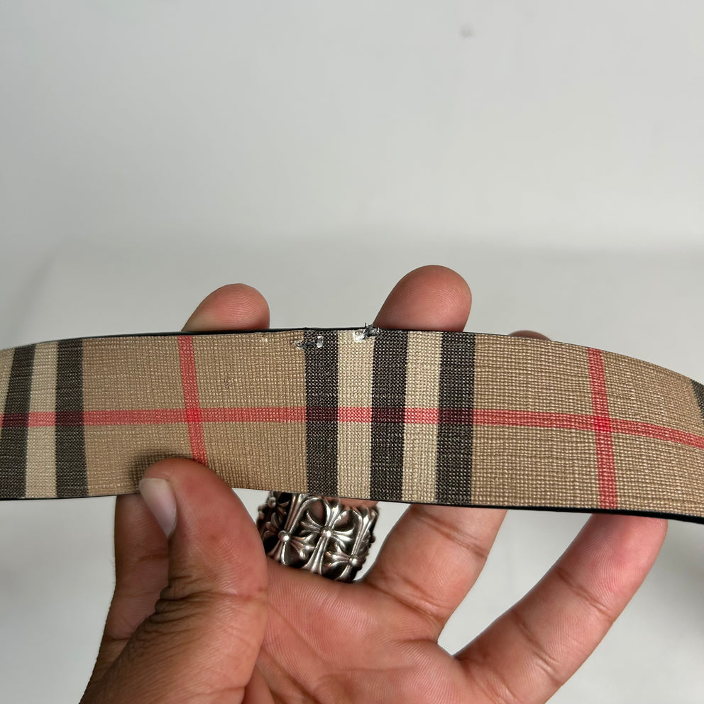 Burberry Beige Vintage Check Leather Belt Size 110