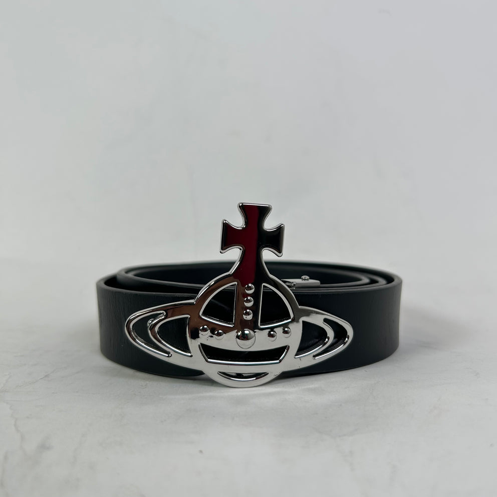 Vivienne Westwood Silver Orb Leather Belt