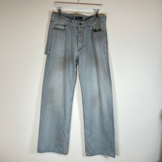 Balenciaga Lightwash Distressed Relaxed Fit Jeans Size 30