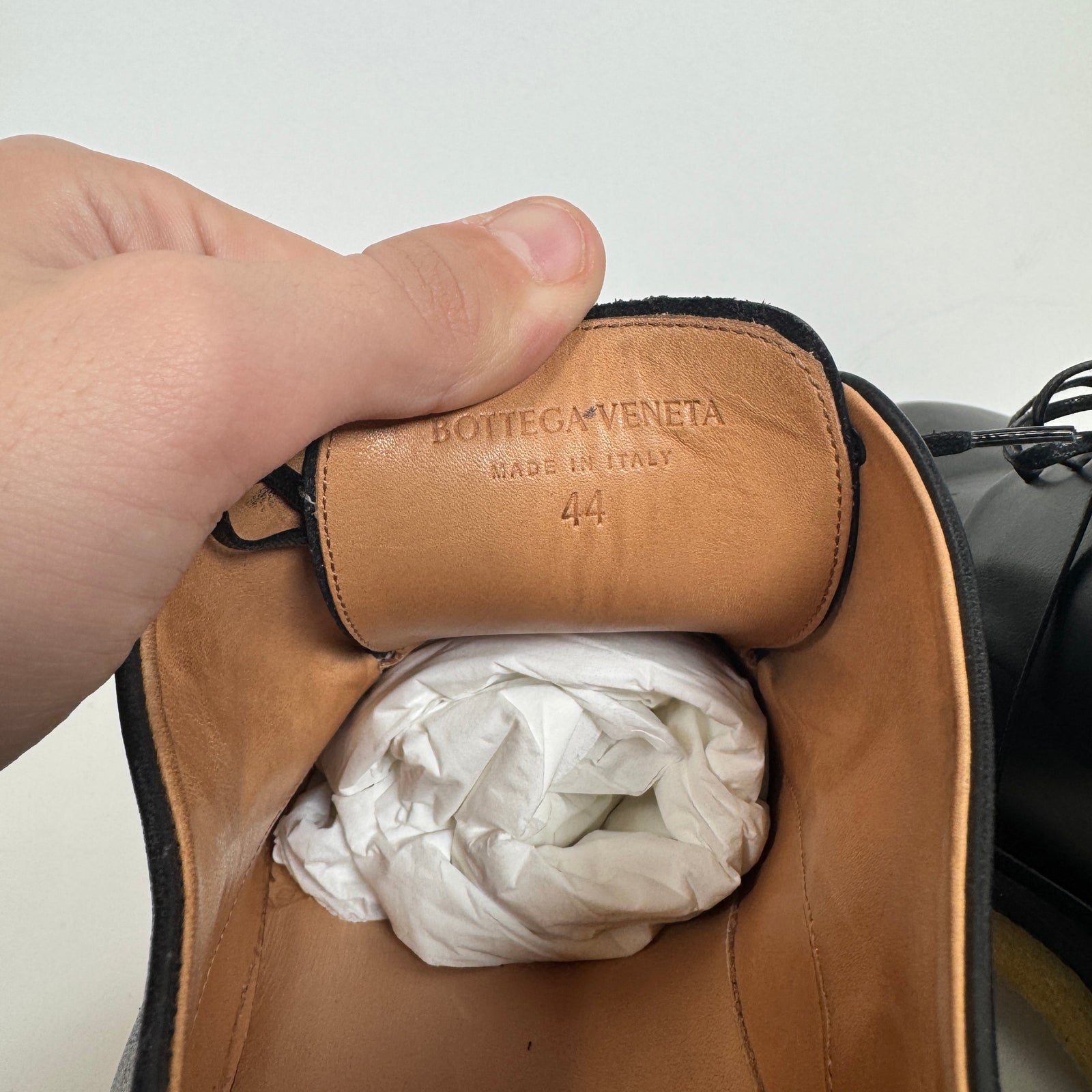Bottega Veneta Black Leather Crepe Sole Derby Size 44