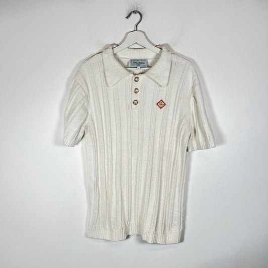 Casablanca White Knit Logo Polo Size M