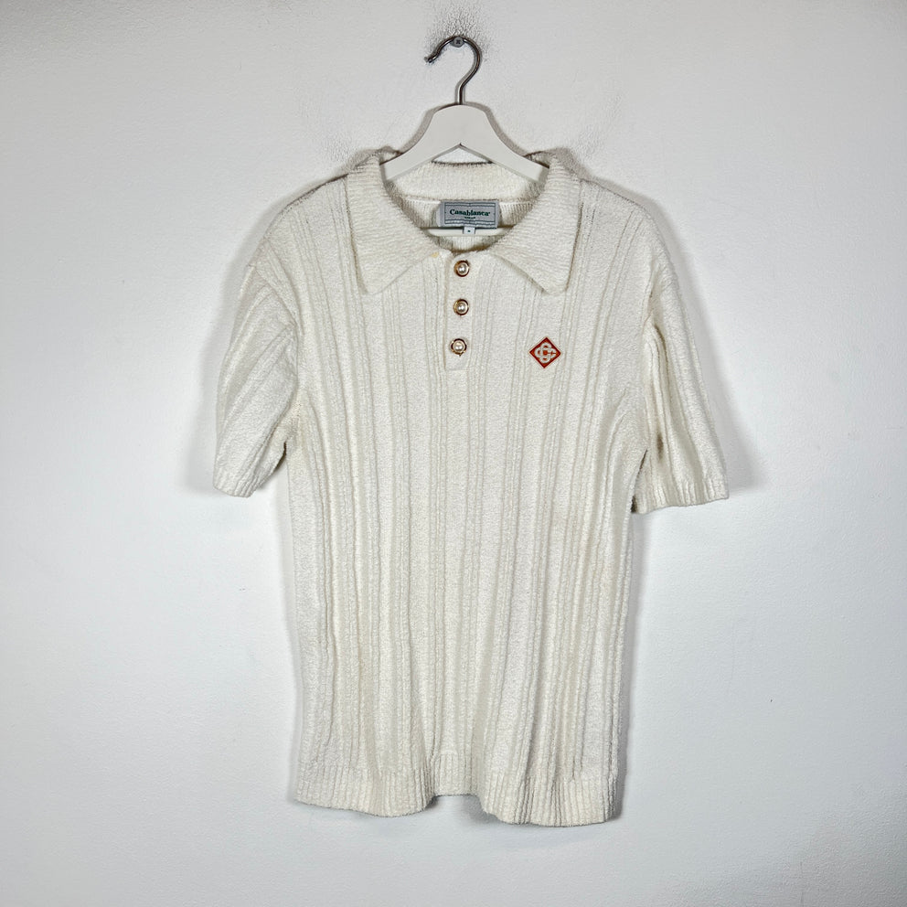 Casablanca White Knit Logo Polo Size M