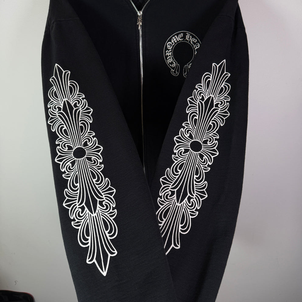 Chrome Hearts Horseshoe Floral Cross Zip-Up Hoodie