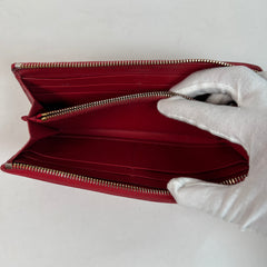 Prada Red Leather Saffiano Zip Around Wallet