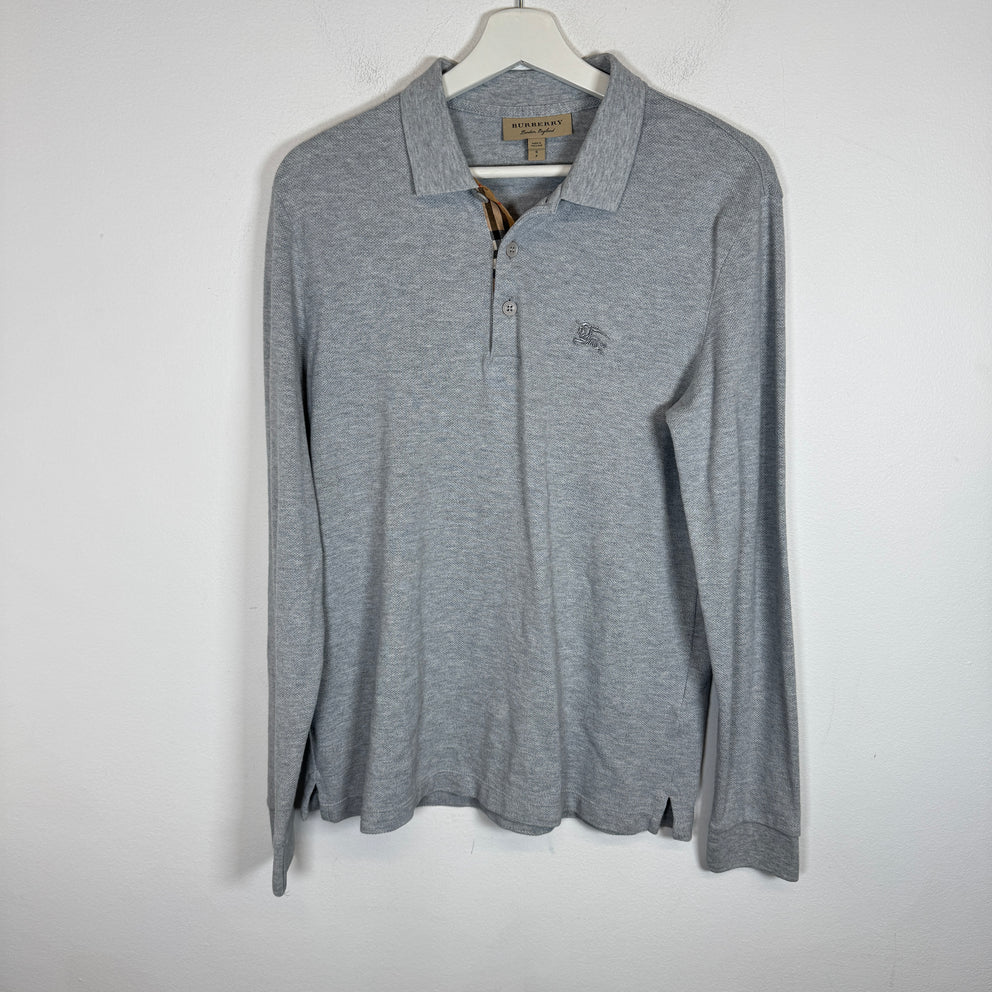 Burberry Grey Check Longsleeve Polo Size S