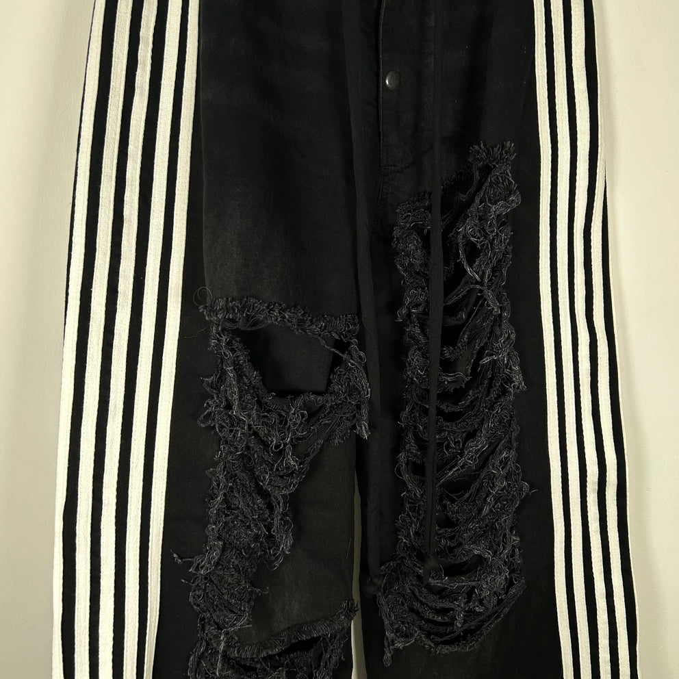 Yori Sport Black 5-Stripe Wide Leg Jeans Size 28