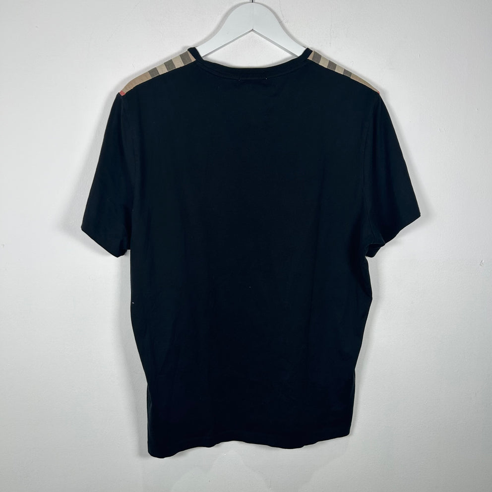 Burberry Black Plaid Shoulder T-Shirt Size XL