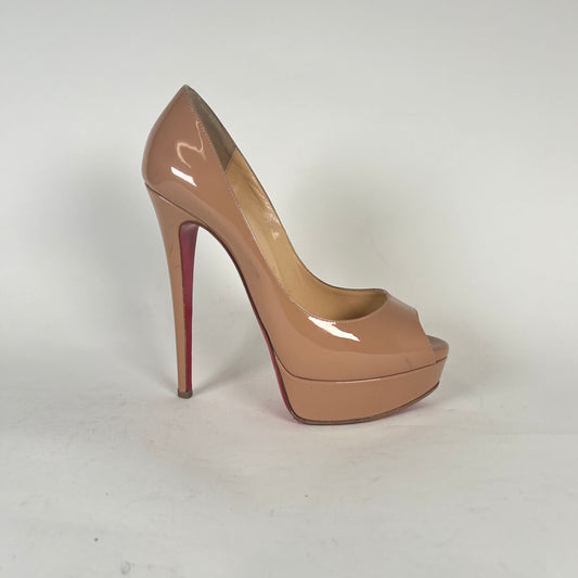 Christian Louboutin Lady Peep 150 Nude Platform Heels Size 37