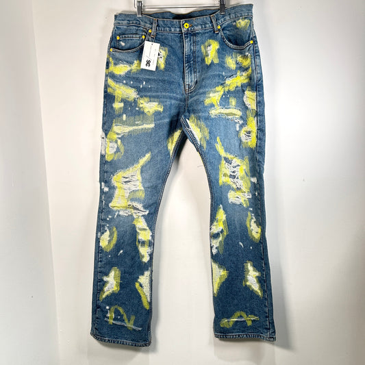 Endless Denim Distressed Scar Stitch Yellow Embroidery Jeans Size 40