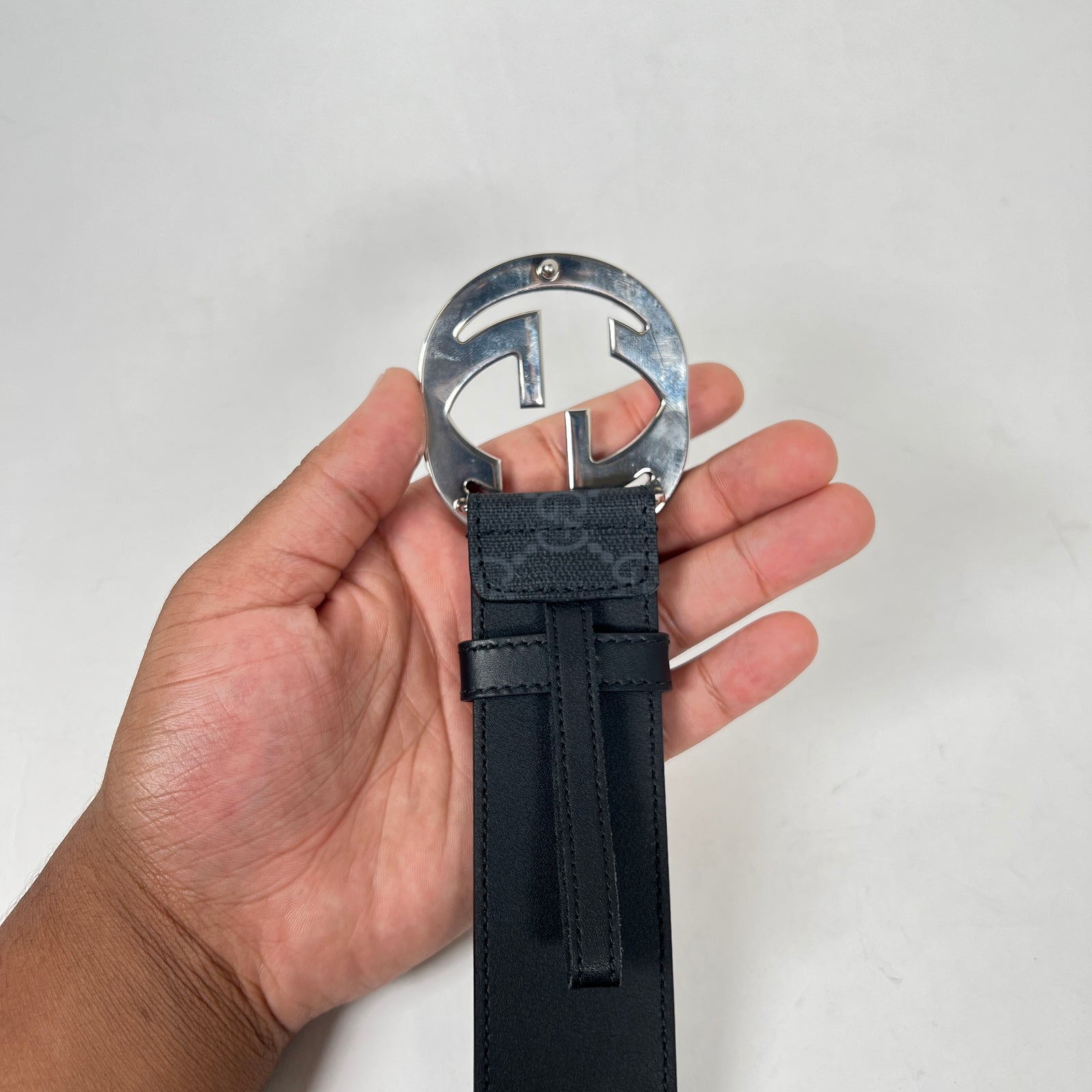 Gucci GG Supreme Silver Belt Size 38