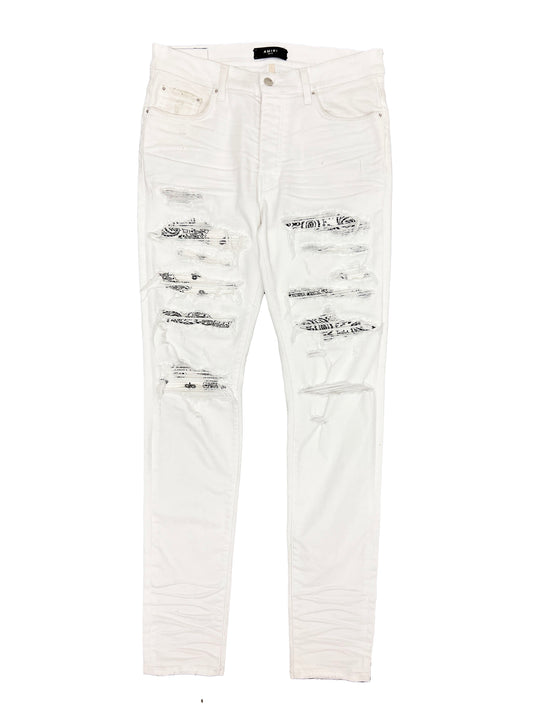 Amiri White MX1 Bandana Jeans Size 34