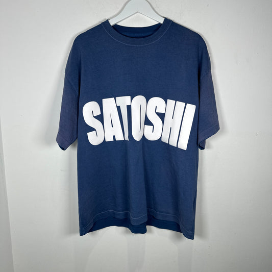 Satoshi Nakamoto Impact Text Logo Blue T-Shirt Size L