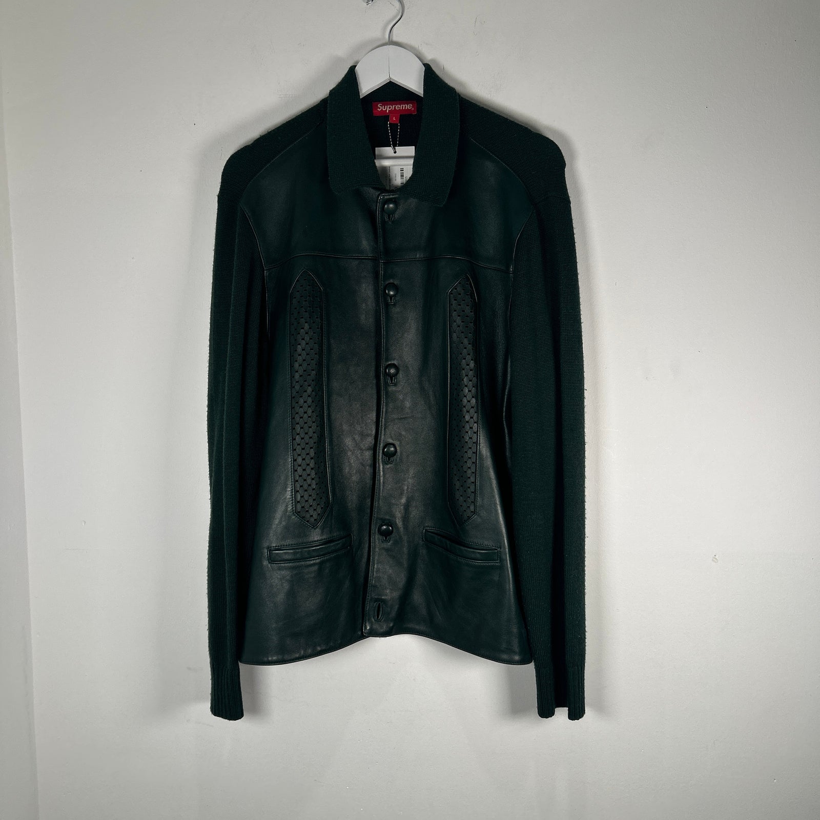 Supreme Leather Panel Green Knit Jacket Size L