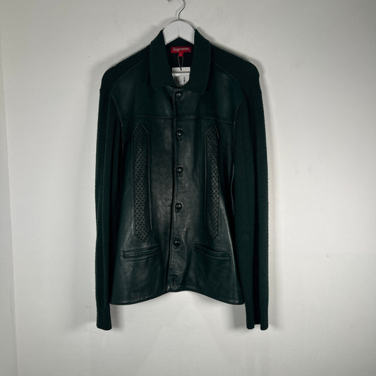 Supreme Leather Panel Green Knit Jacket Size L
