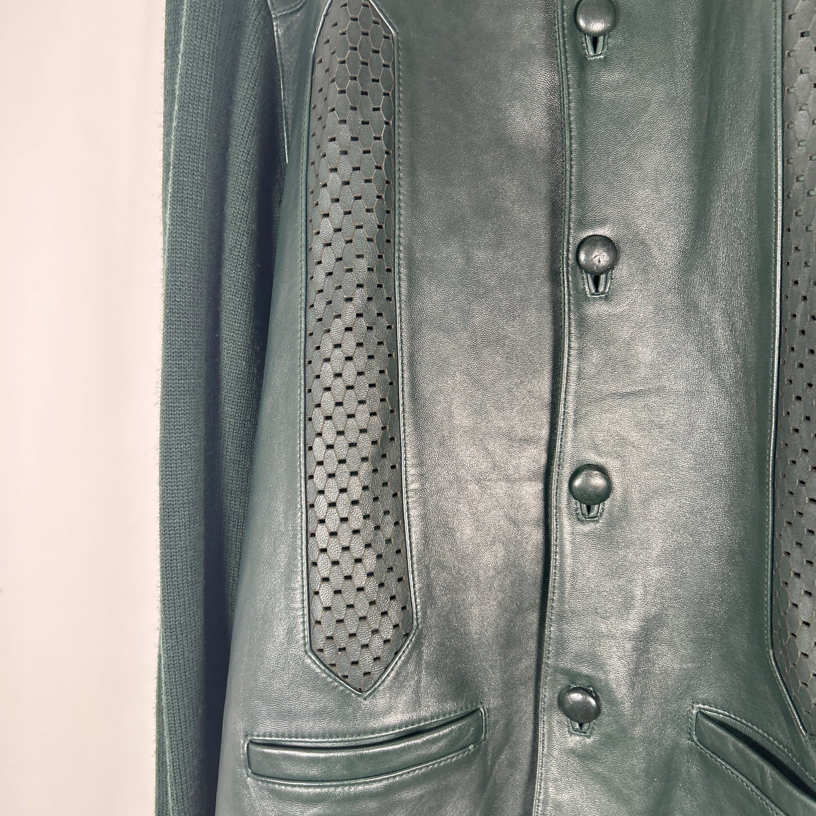 Supreme Leather Panel Green Knit Jacket Size L