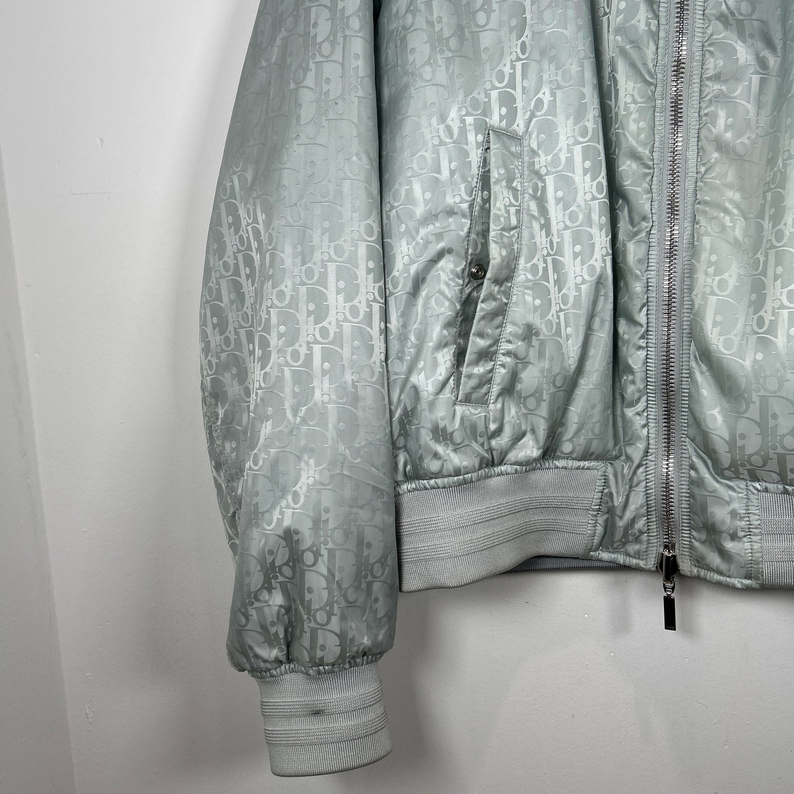 Dior Gray Nylon Oblique Reversible Bomber Jacket Size L