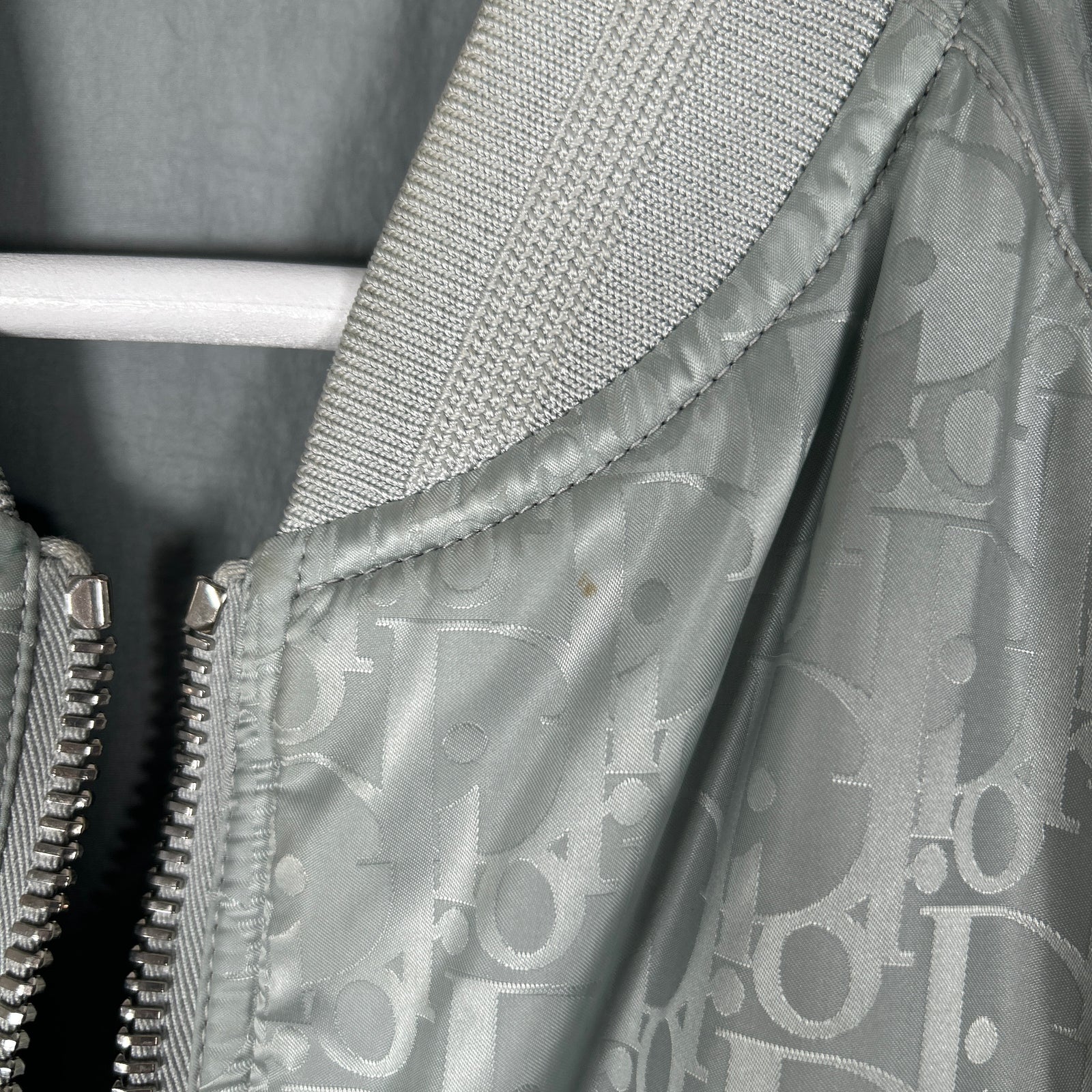 Dior Gray Nylon Oblique Reversible Bomber Jacket Size L
