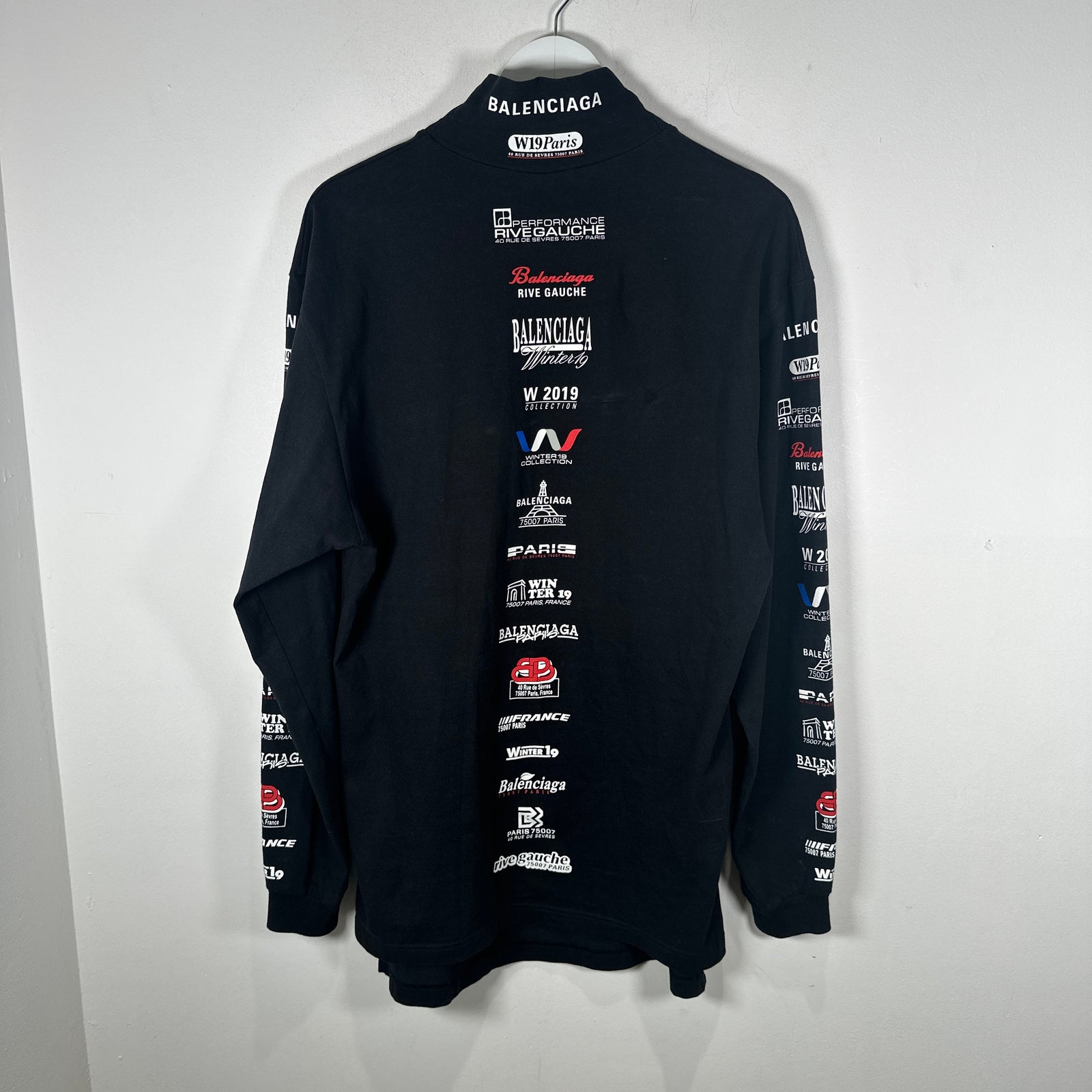 Balenciaga Black Multi-logo High-neck Long-sleeve Shirt Size XXL