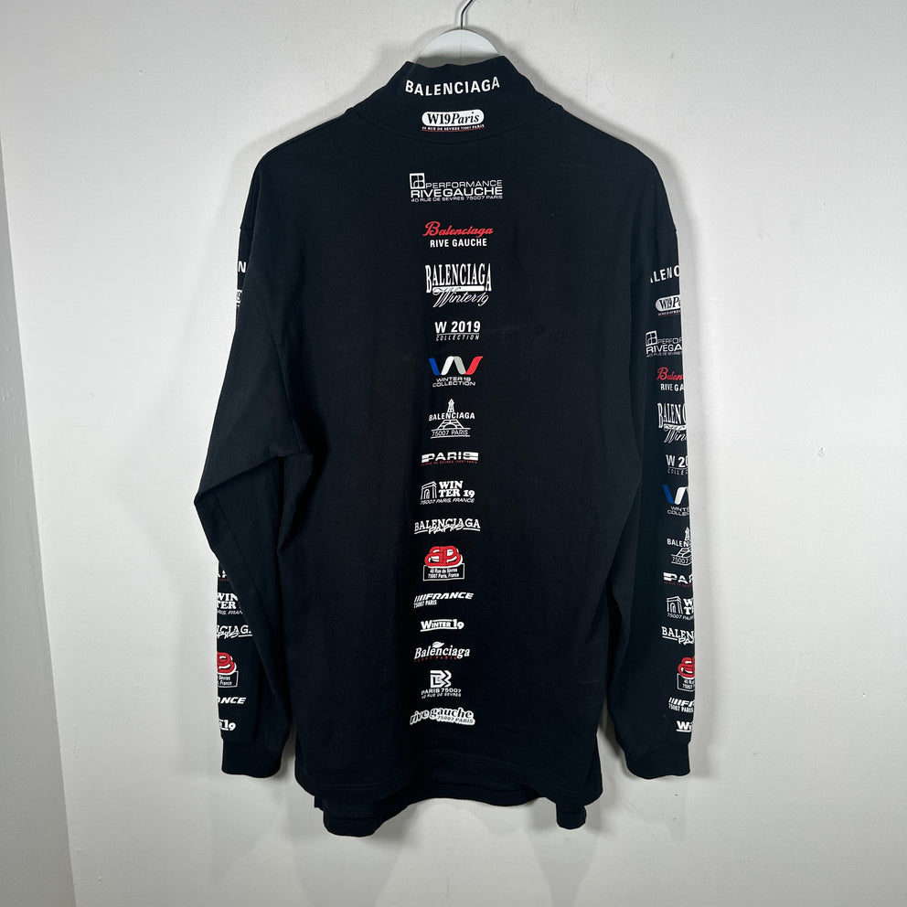 Balenciaga Black Multi-logo High-neck Long-sleeve Shirt Size XXL
