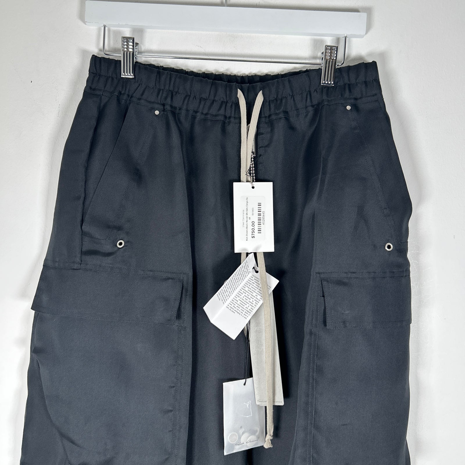 Rick Owens Black Woven Silk Bela Cargo Size 48