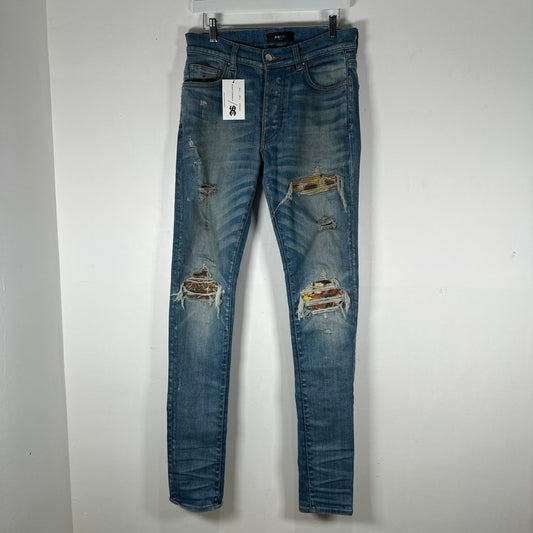 Amiri MX1 Light Brown Patches Light Wash Jeans Size 30