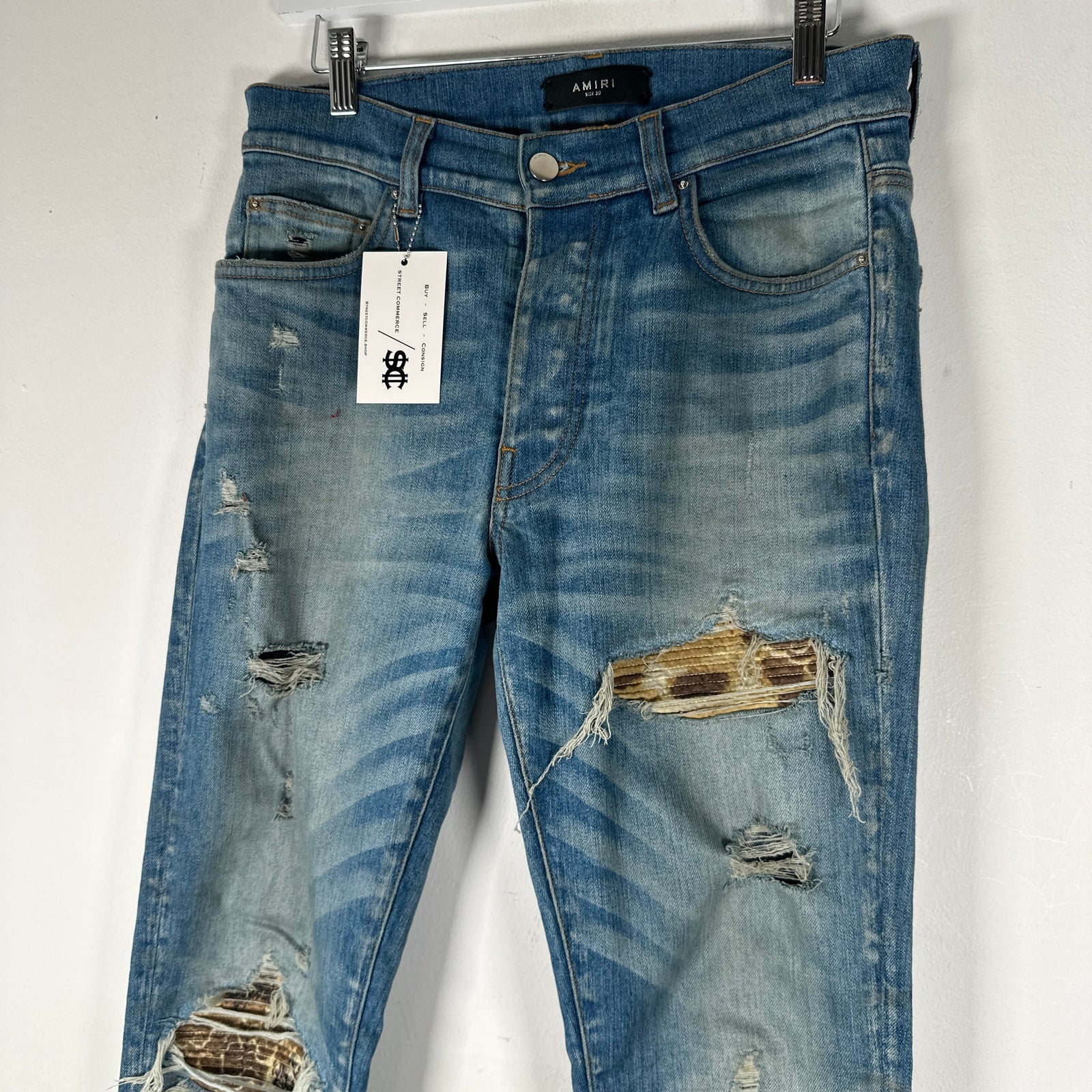 Amiri MX1 Light Brown Patches Light Wash Jeans Size 30
