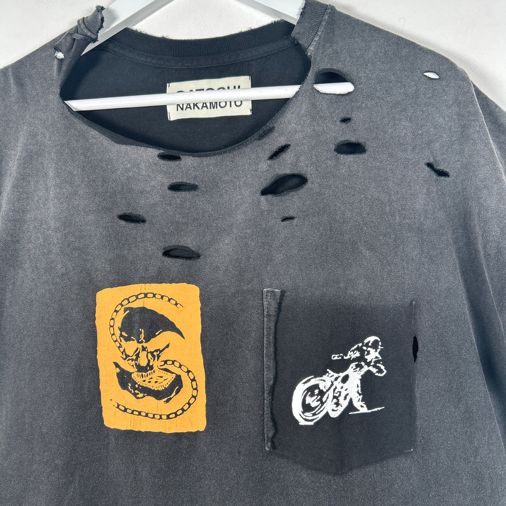 Satoshi Nakamoto 'Biker' Distressed T-Shirt Size L