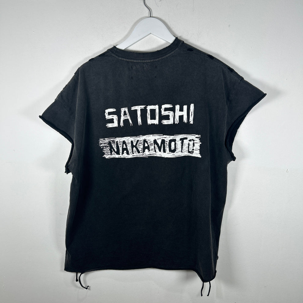 Satoshi Nakamoto 'Biker' Distressed T-Shirt Size L