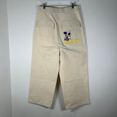 Gucci Cream Canvas Floral Logo Workwear Pants Size 30