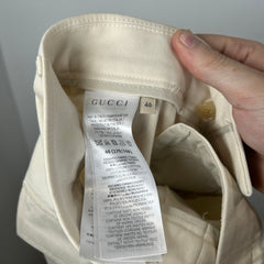 Gucci Cream Canvas Floral Logo Workwear Pants Size 30