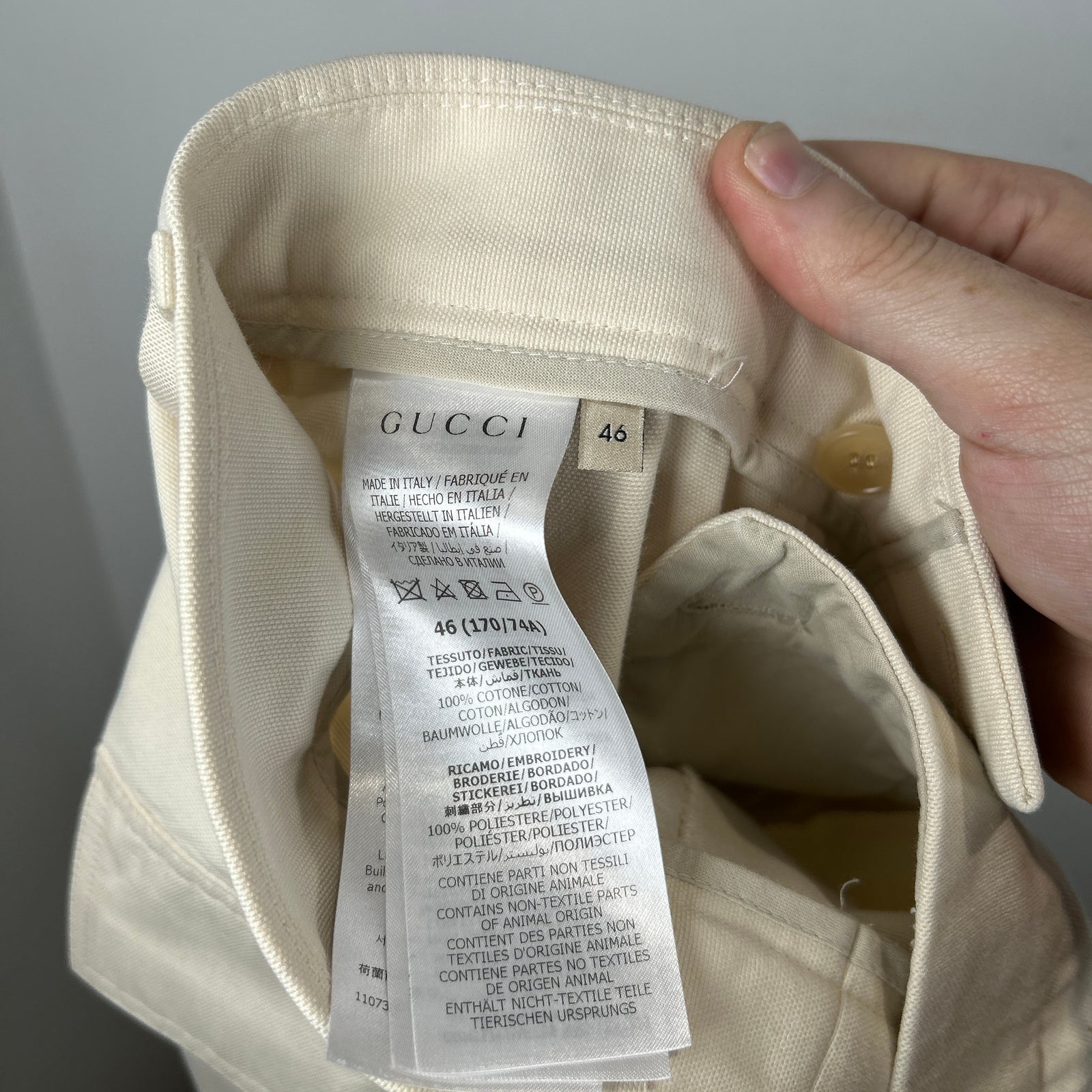 Gucci Cream Canvas Floral Logo Workwear Pants Size 30