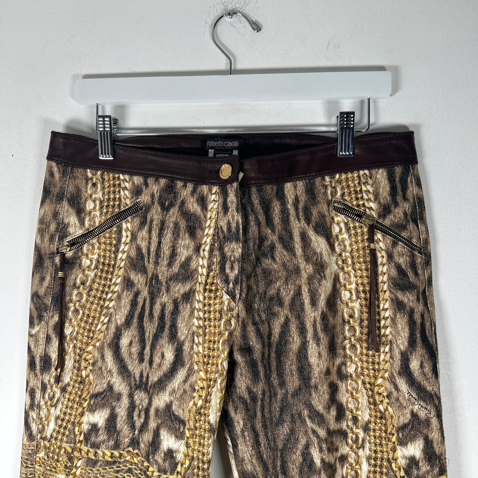 Roberto Cavalli FW03 'Gold Legacy' Leopard Pants Size M
