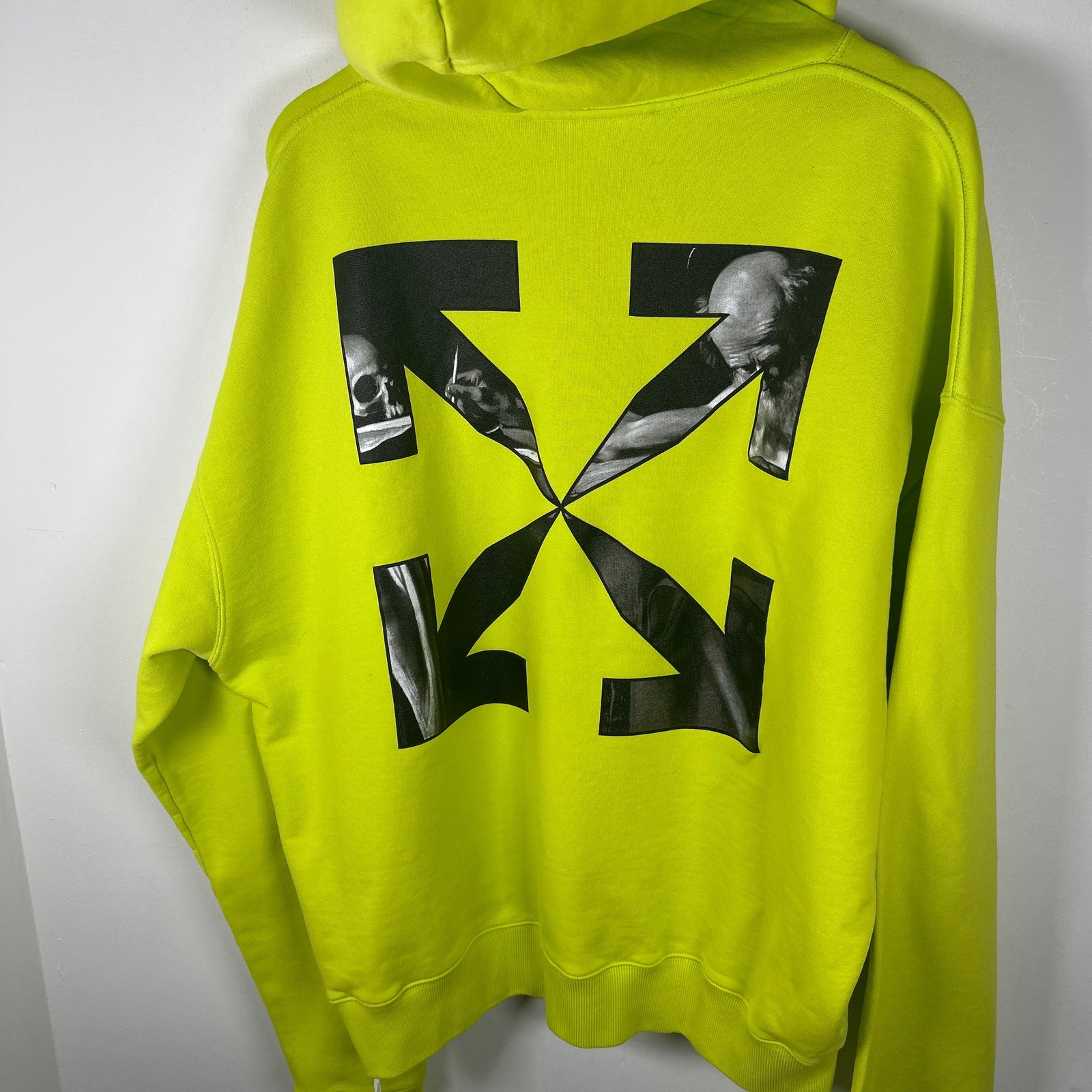 Off-White Neon Green Caravaggio Arrows Hoodie Size XXL