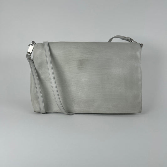 Rick Owens Light Gray Leather Small 'Adri' Flap Messenger Bag