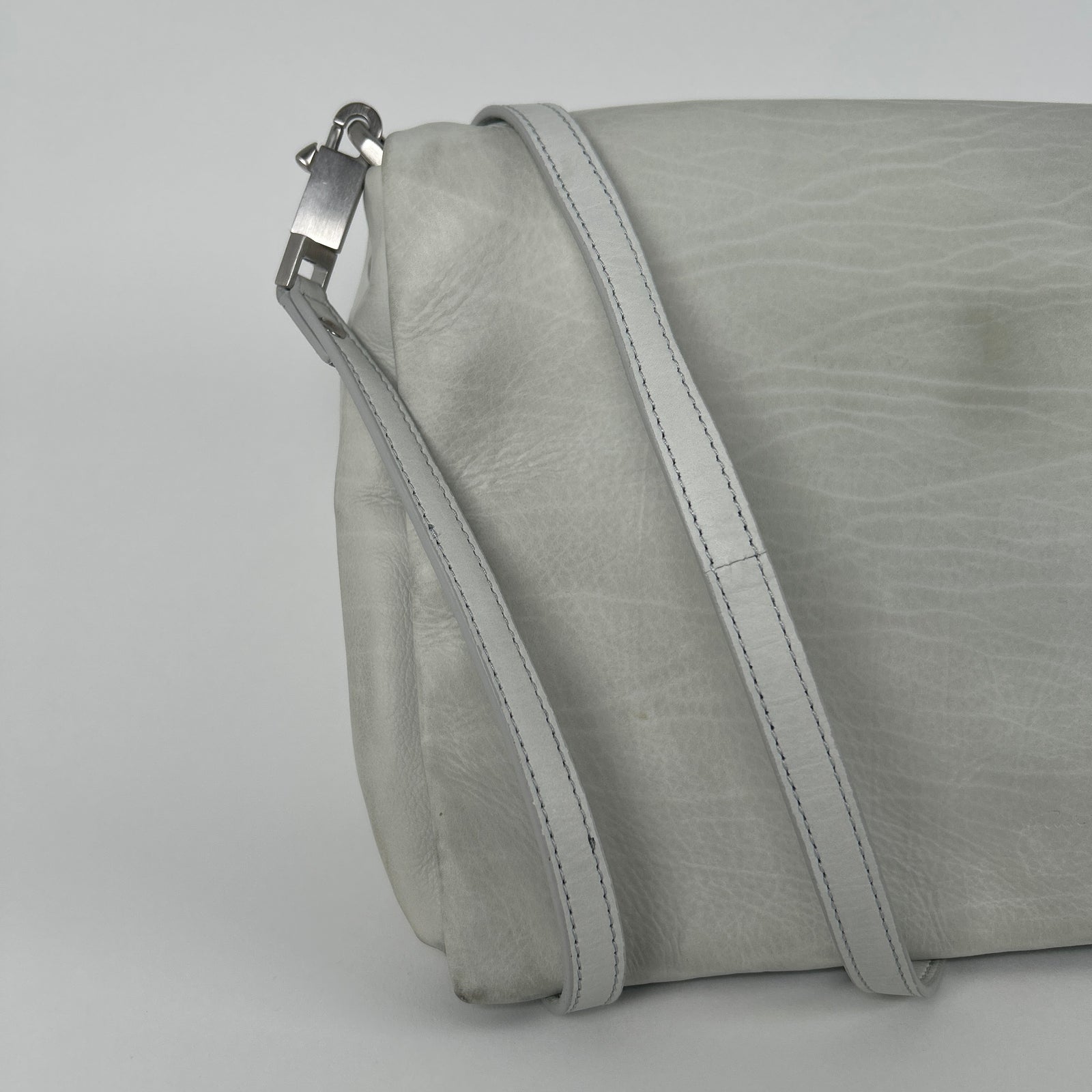 Rick Owens Light Gray Leather Small 'Adri' Flap Messenger Bag