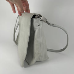 Rick Owens Light Gray Leather Small 'Adri' Flap Messenger Bag