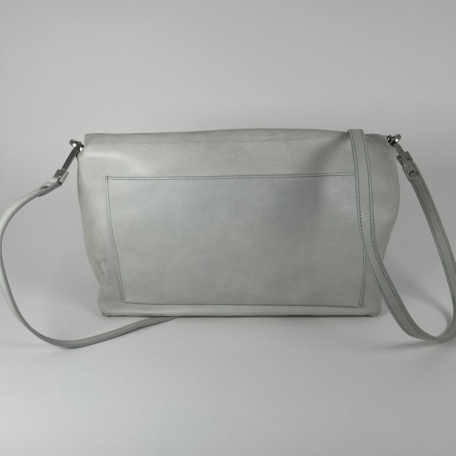 Rick Owens Light Gray Leather Small 'Adri' Flap Messenger Bag