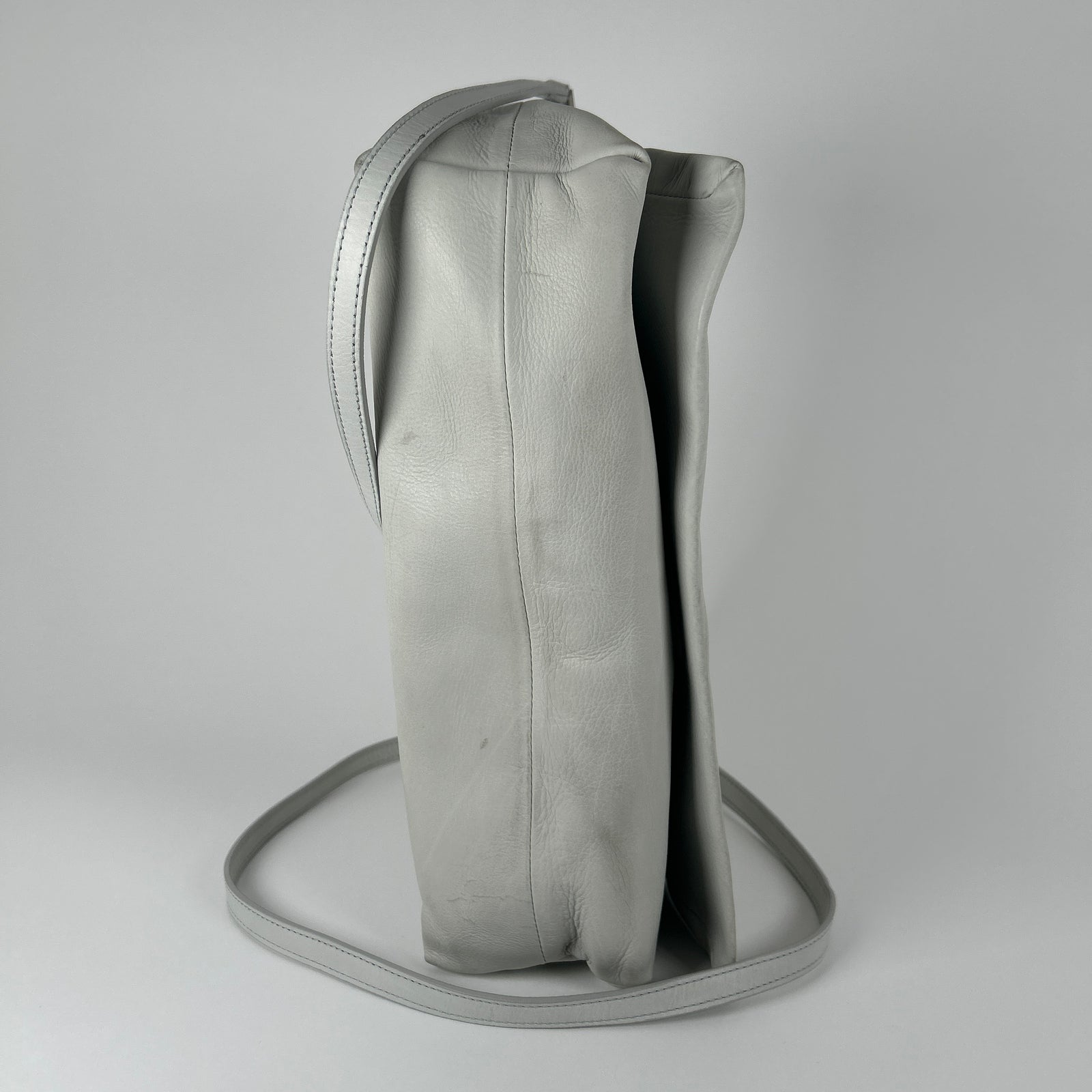 Rick Owens Light Gray Leather Small 'Adri' Flap Messenger Bag