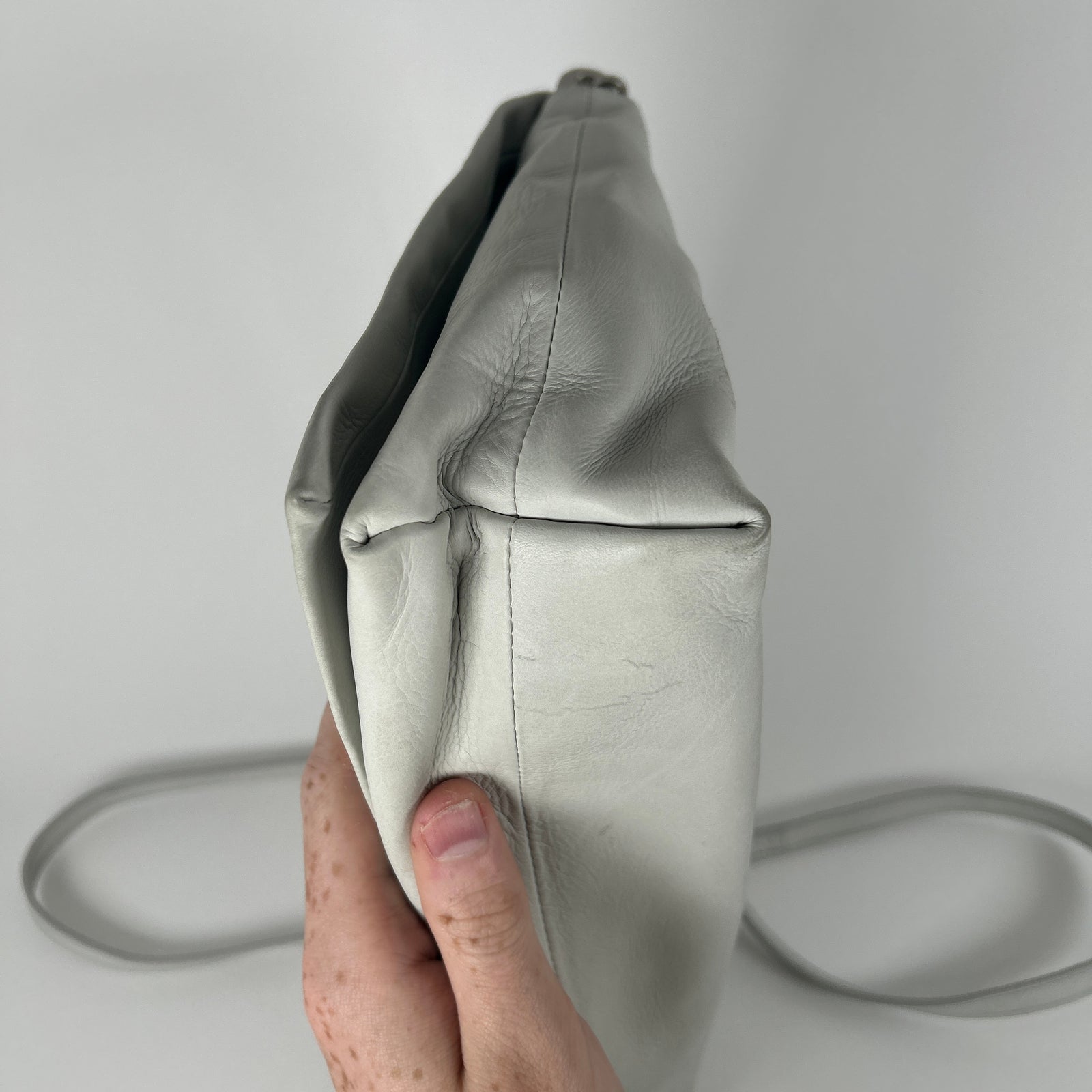Rick Owens Light Gray Leather Small 'Adri' Flap Messenger Bag