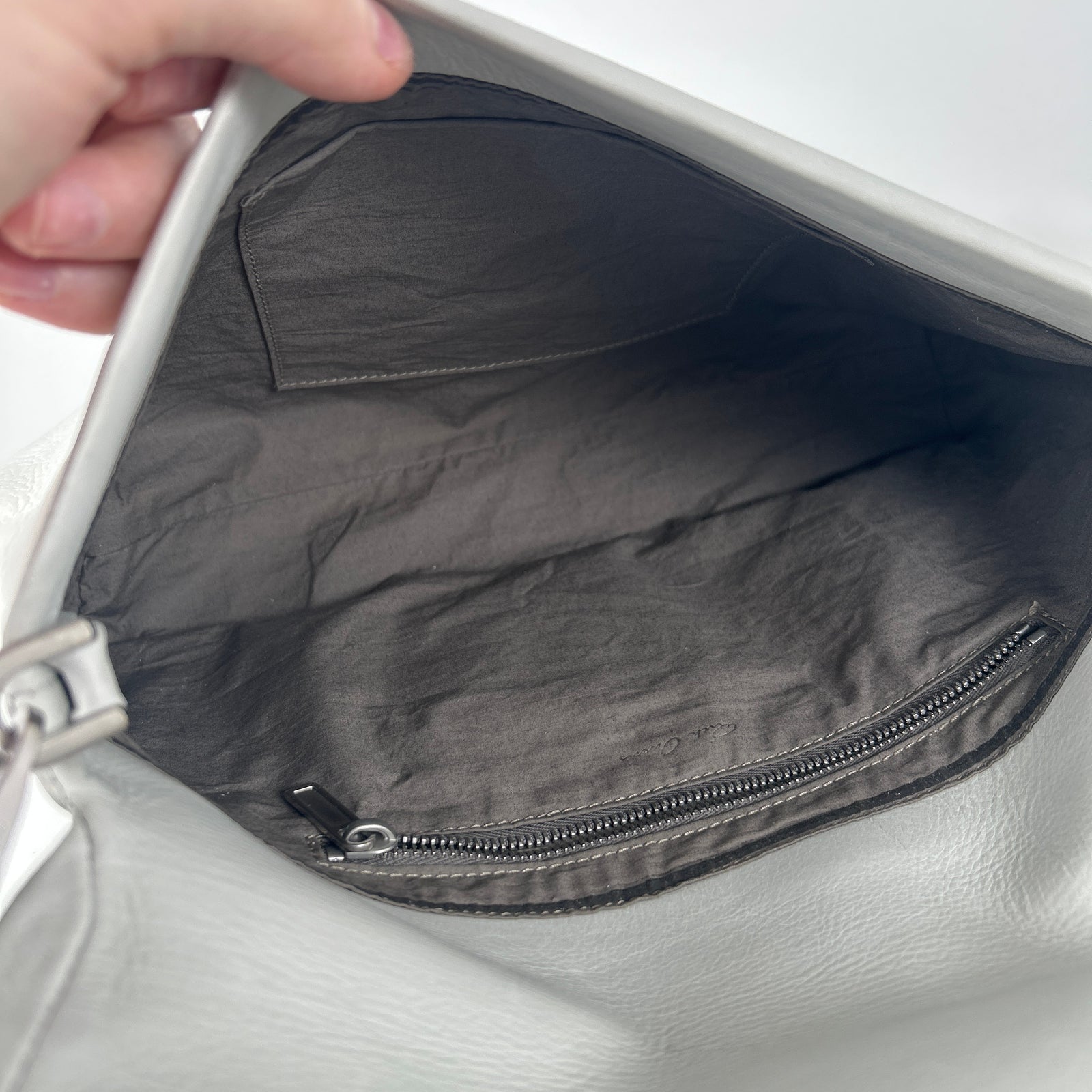 Rick Owens Light Gray Leather Small 'Adri' Flap Messenger Bag