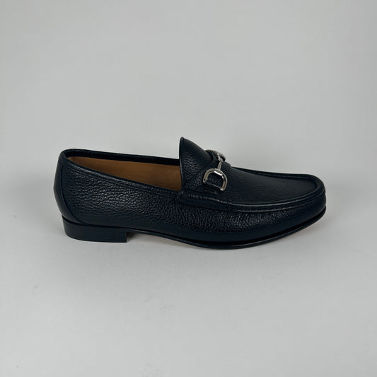 Gucci Black Pebble Leather 'Horsebit' Loafers Size 9