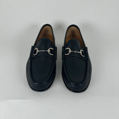 Gucci Black Pebble Leather 'Horsebit' Loafers Size 9