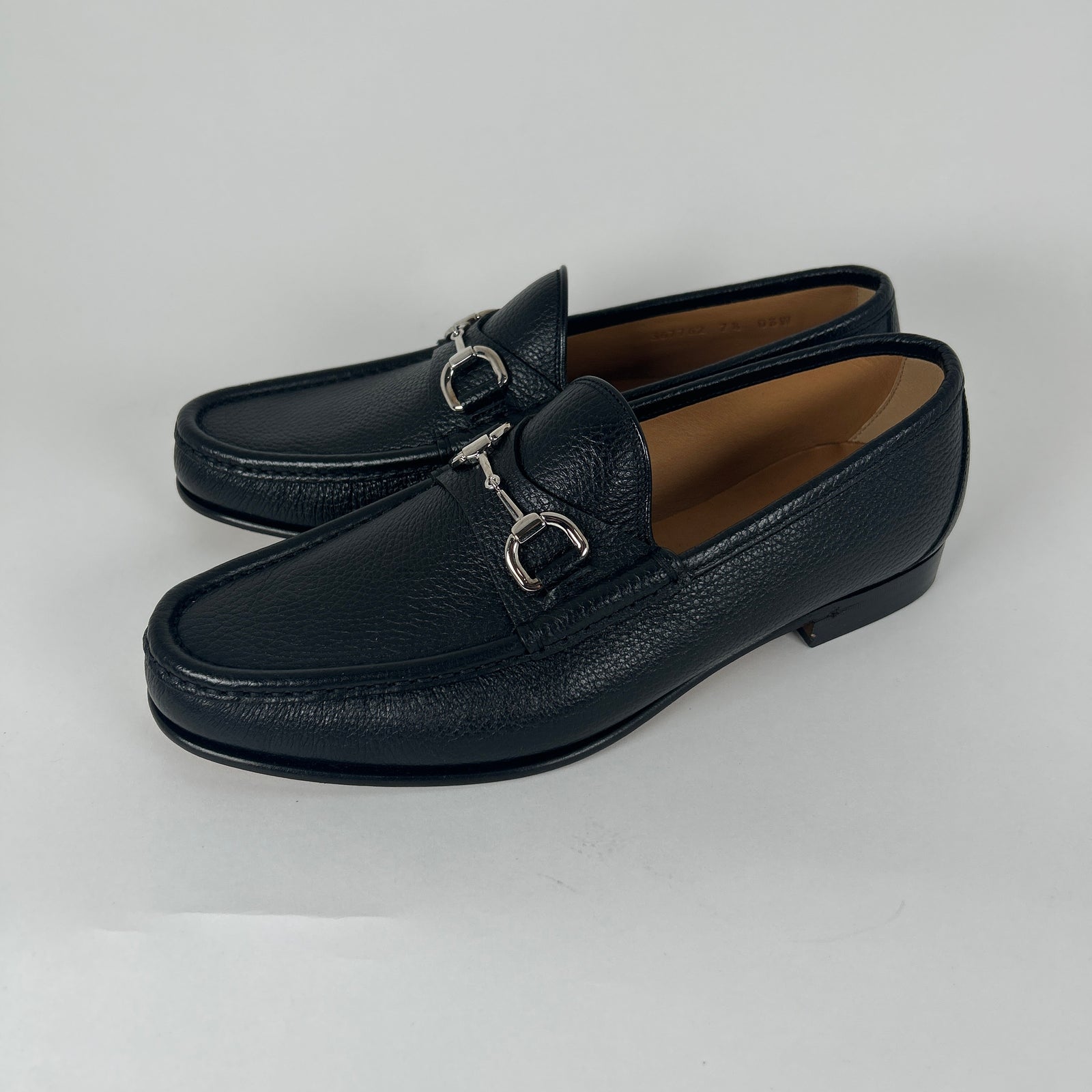 Gucci Black Pebble Leather 'Horsebit' Loafers Size 9