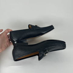Gucci Black Pebble Leather 'Horsebit' Loafers Size 9