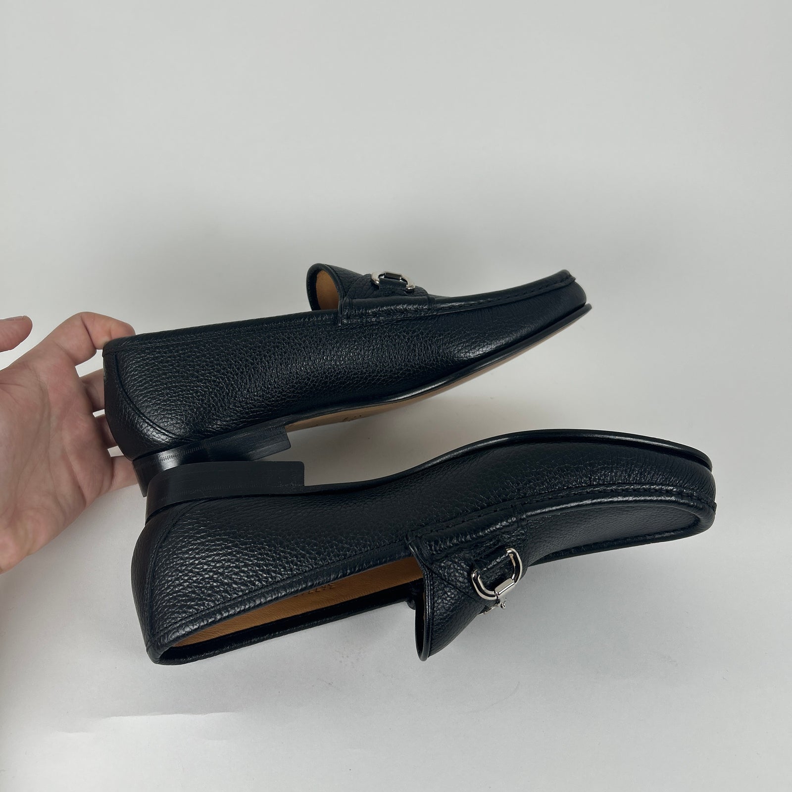 Gucci Black Pebble Leather 'Horsebit' Loafers Size 9