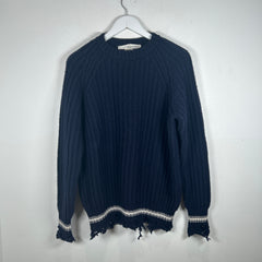 Golden Goose Navy Cable Knit Distressed Sweater Size S